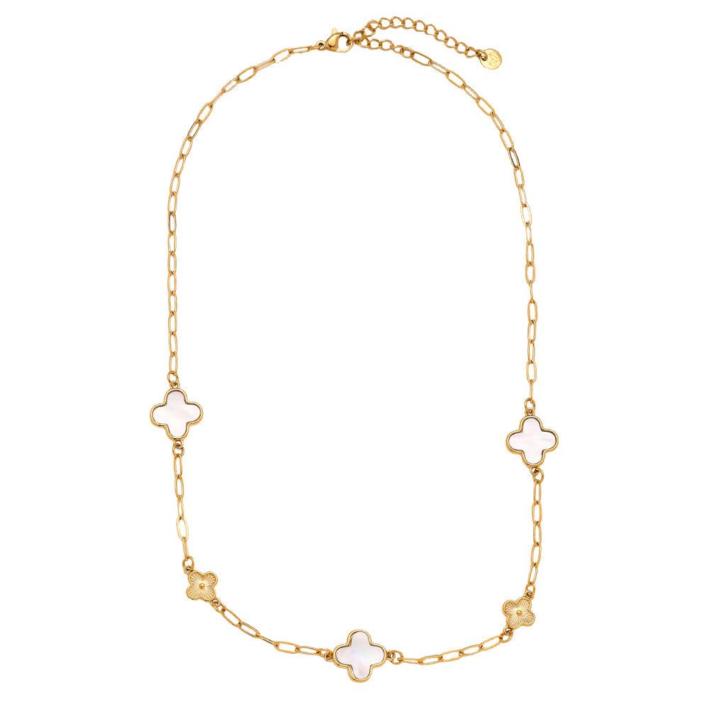 Collier Trèfle Nacre & Doré – fond blanc