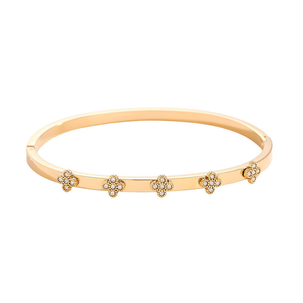 Jonc Diamond Lucky Flower Doré – fond blanc vue complète