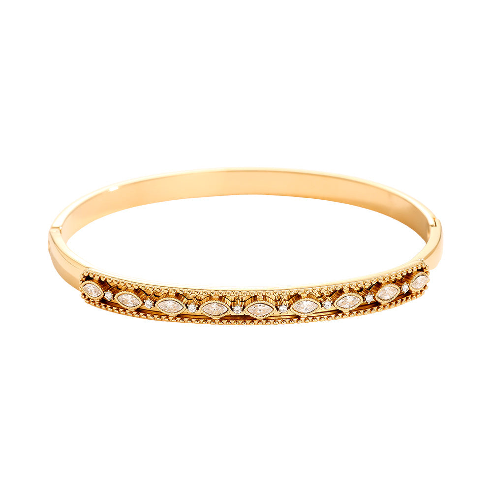 Jonc Fancy Diamond Art Déco Doré – fond blanc vue complète