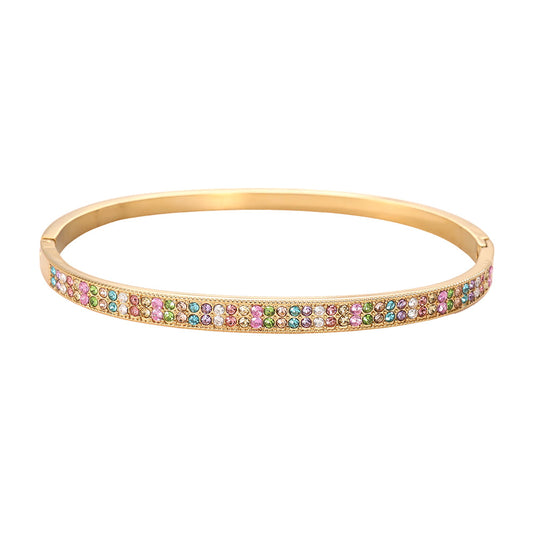 Jonc Zirconia Multicolore Pastel Doré – fond blanc vue complète
