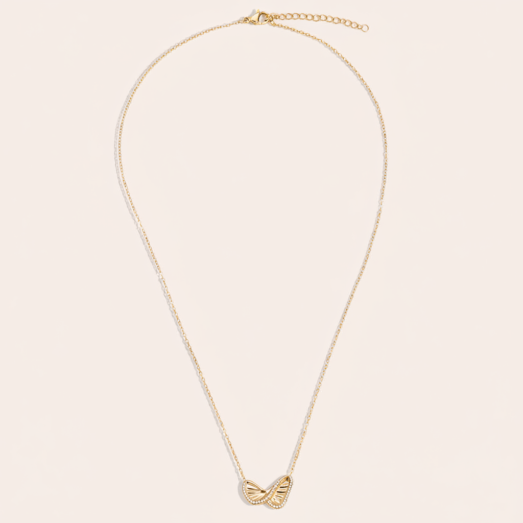 Collier Papillon Doré fond beige sans médaillon doré