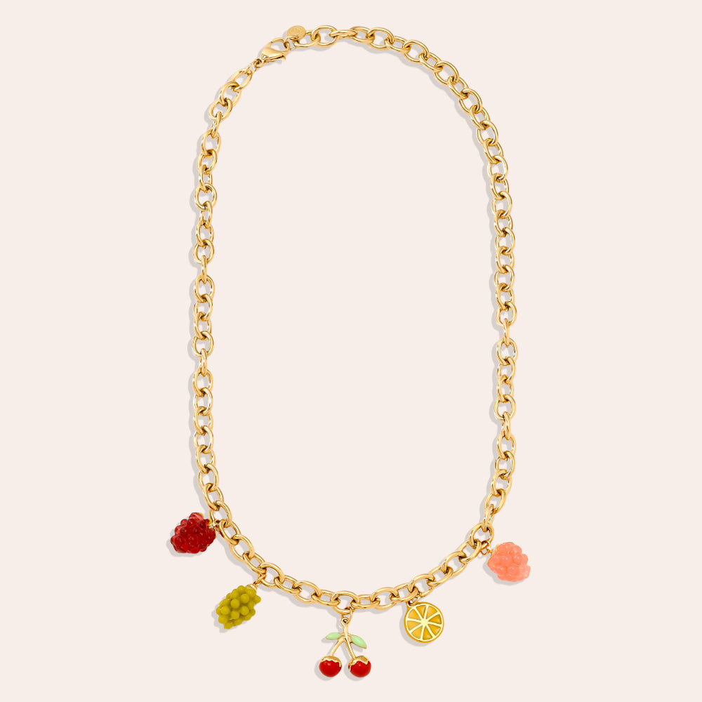 Collier Charms Fruits Gourmands – fond crème