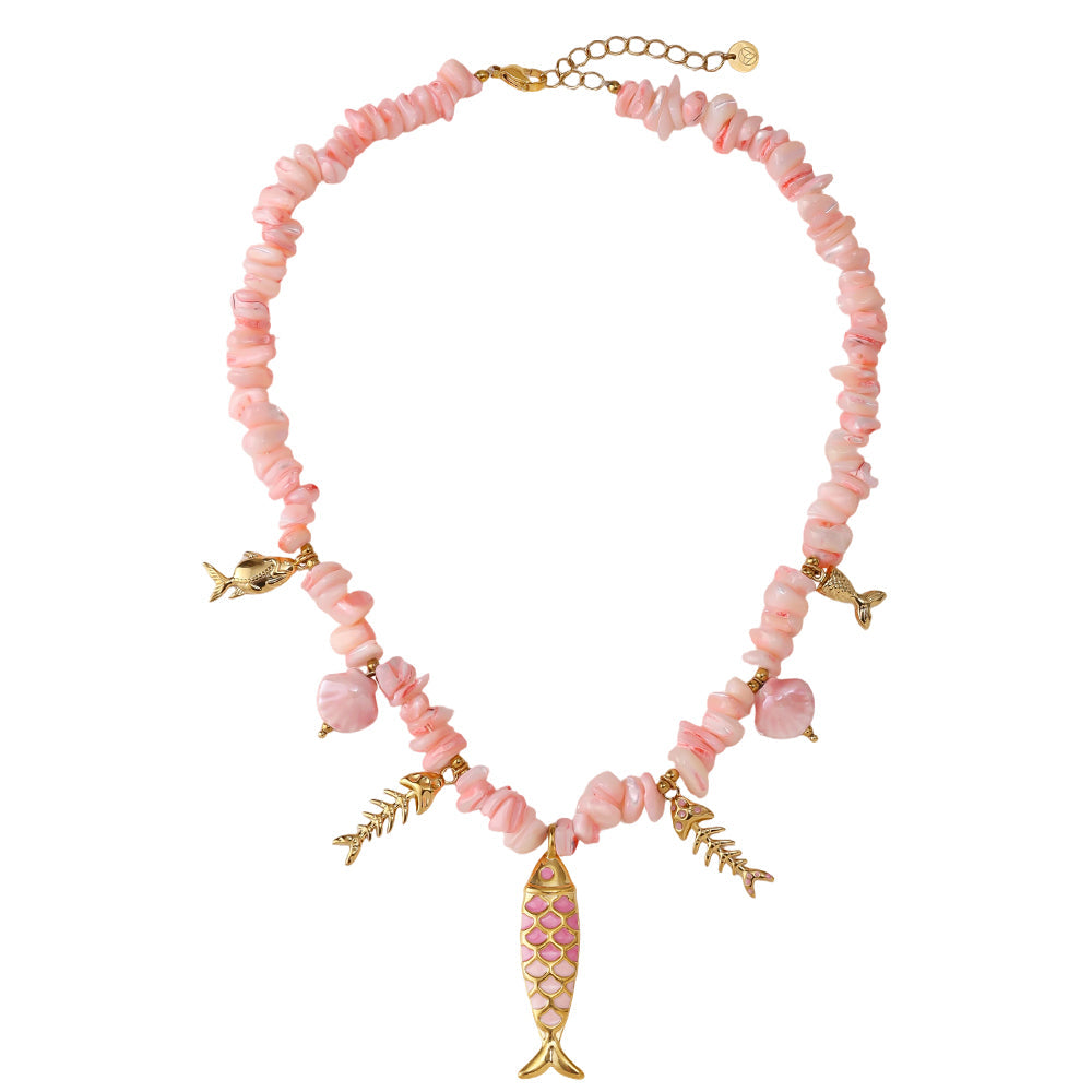 Collier Corail Rose & Poisson – fond blanc