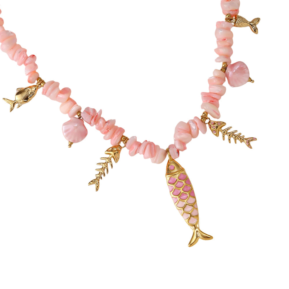 Collier Corail Rose & Poisson – détail charms