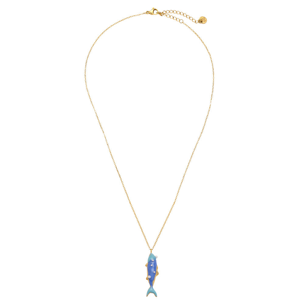 Collier Pendentif Poisson Émaillé Bleu – fond blanc
