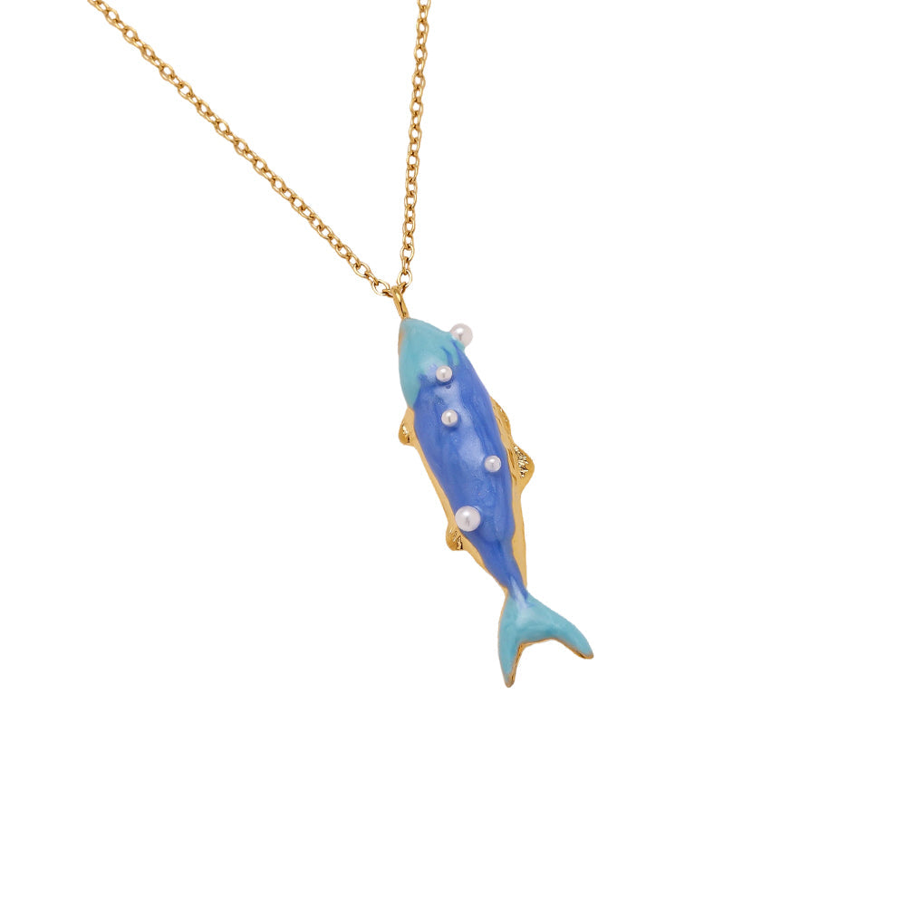 Collier Pendentif Poisson Émaillé Bleu – détail pendentif