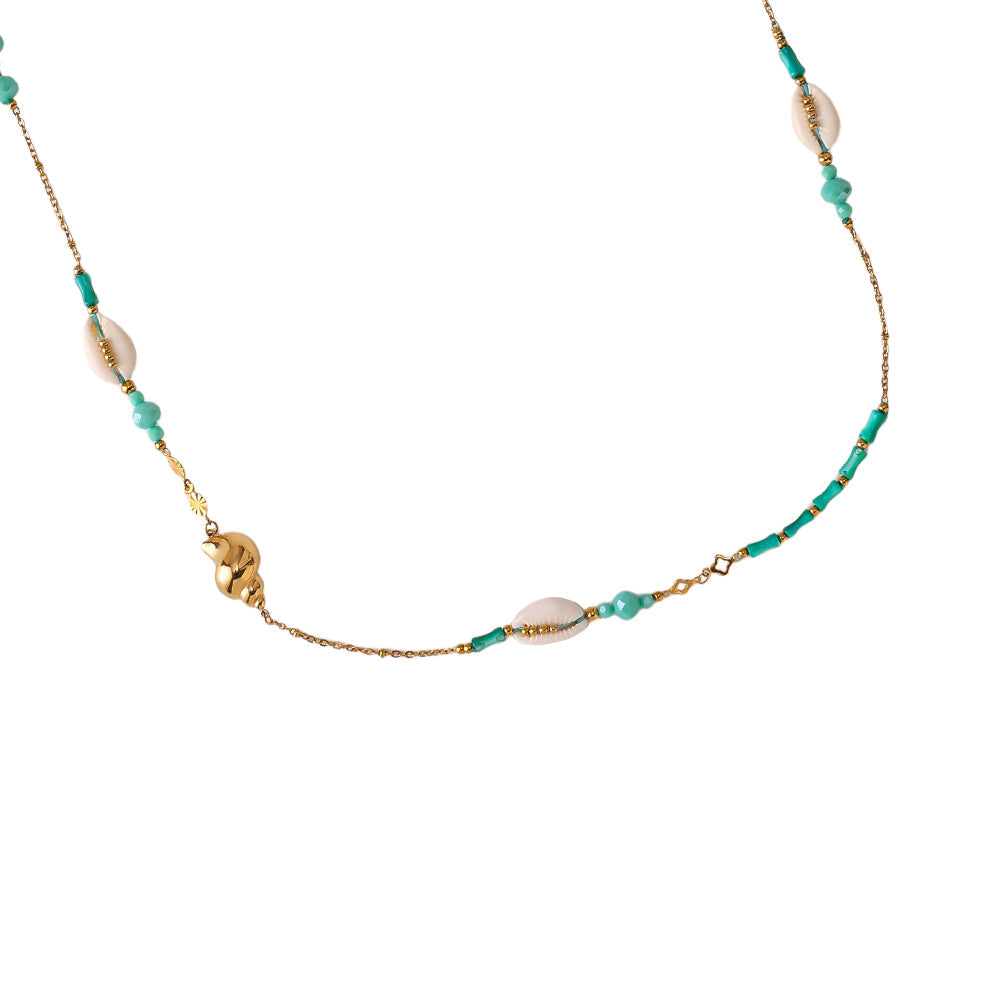 Collier Long Bohème Coquillages & Perles Turquoise – détail perles
