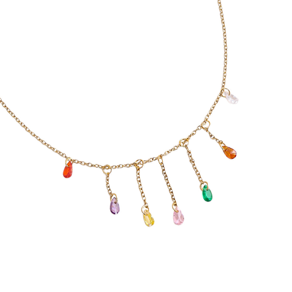 Collier Pluie de Zirconia Multicolores – détail gouttes