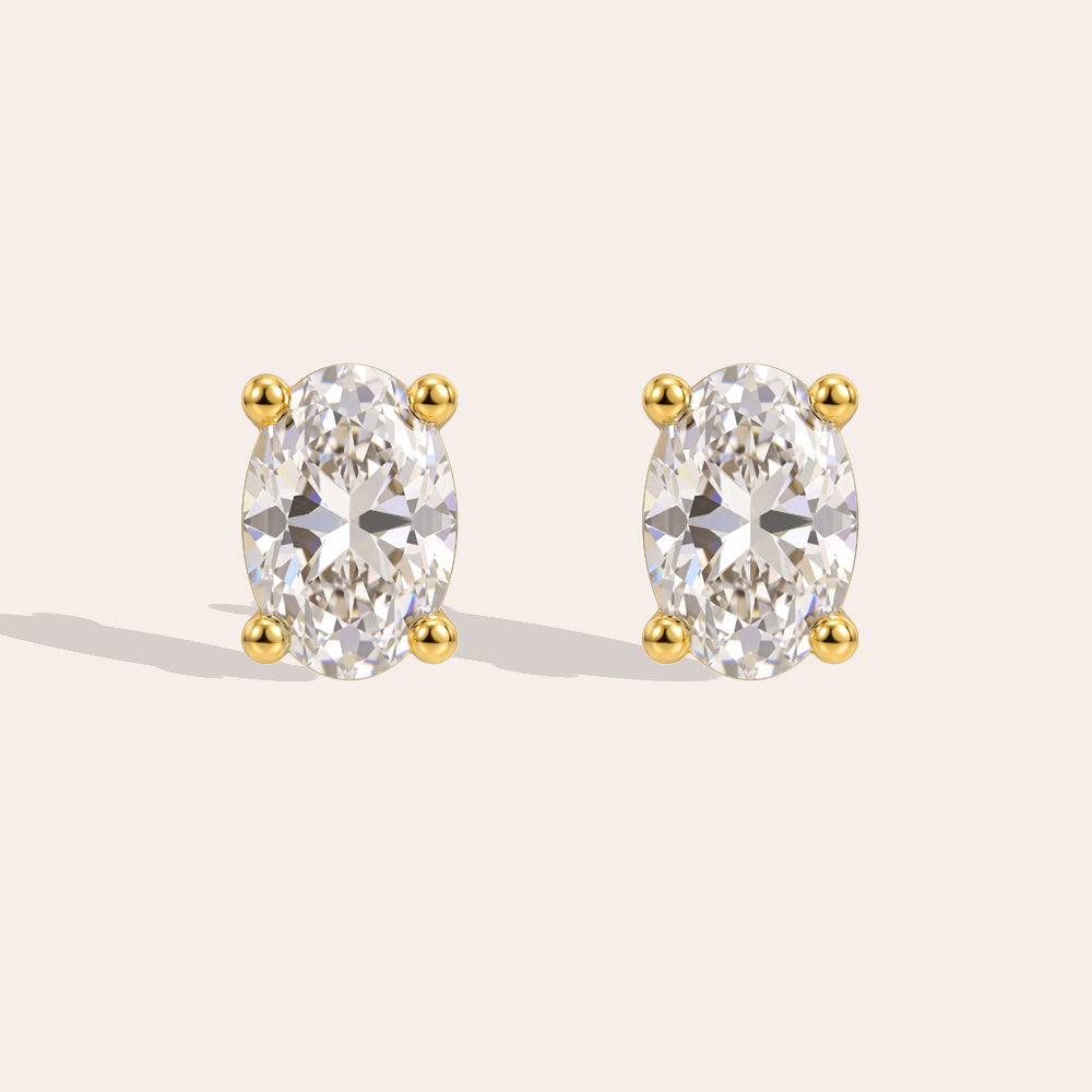 Puces Zirconia Ovale Doré – fond rosé