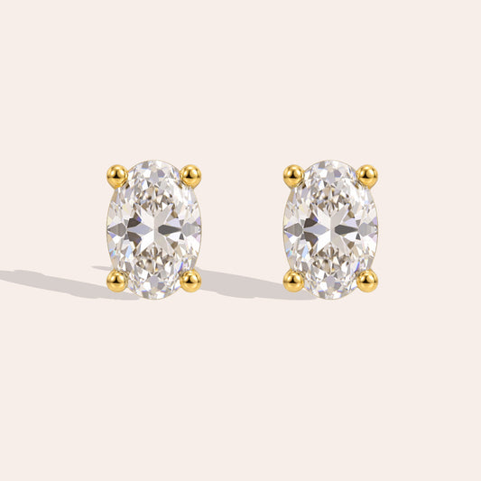 Puces Zirconia Ovale Doré – fond rosé