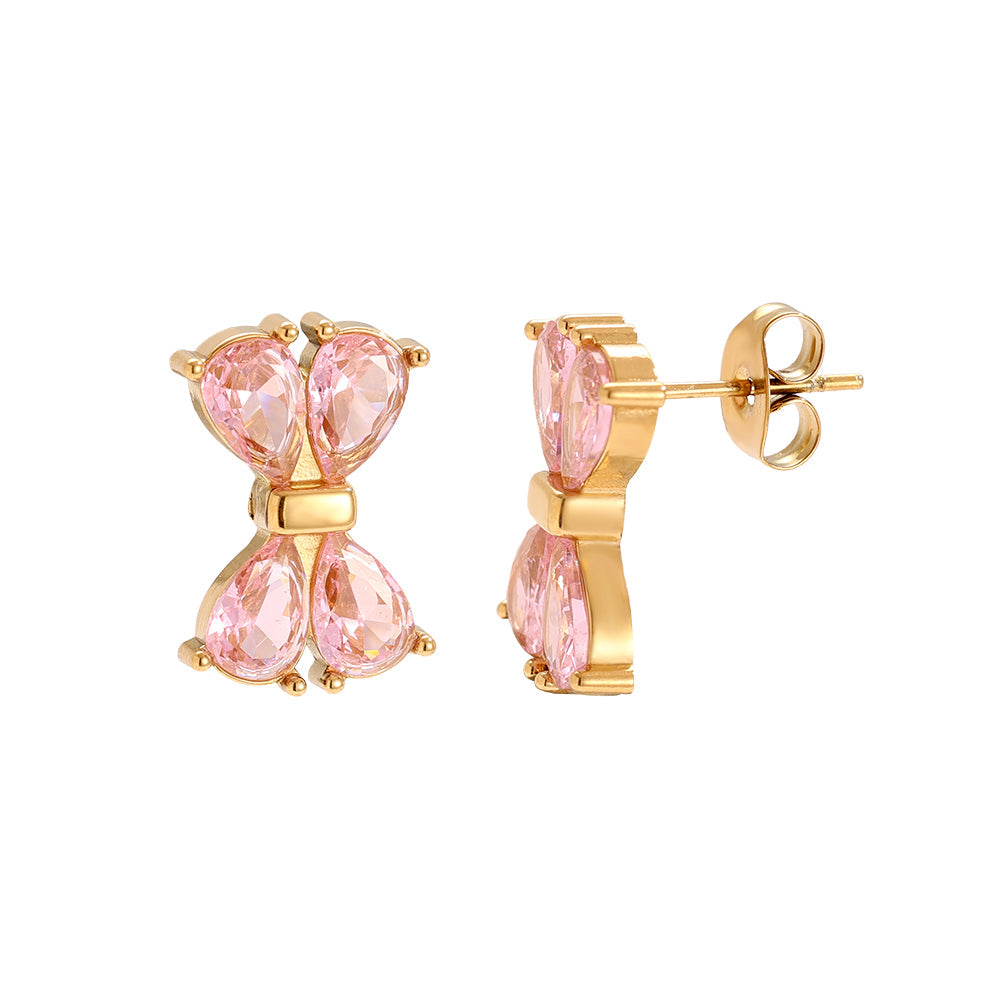 Puces Nœud Papillon Zirconia Rose Doré – fond blanc
