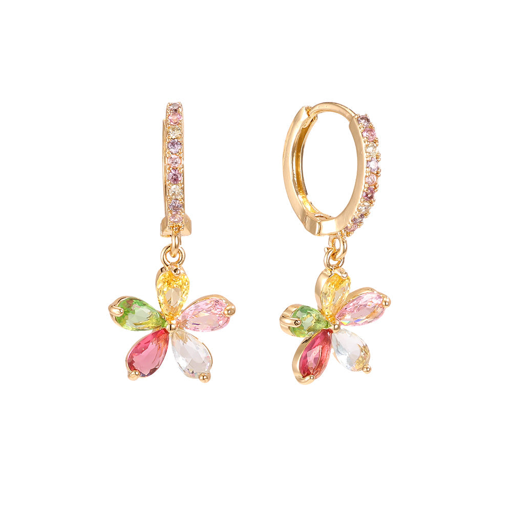 Créoles Charm Fleur Arc-en-Ciel Zirconia – fond blanc