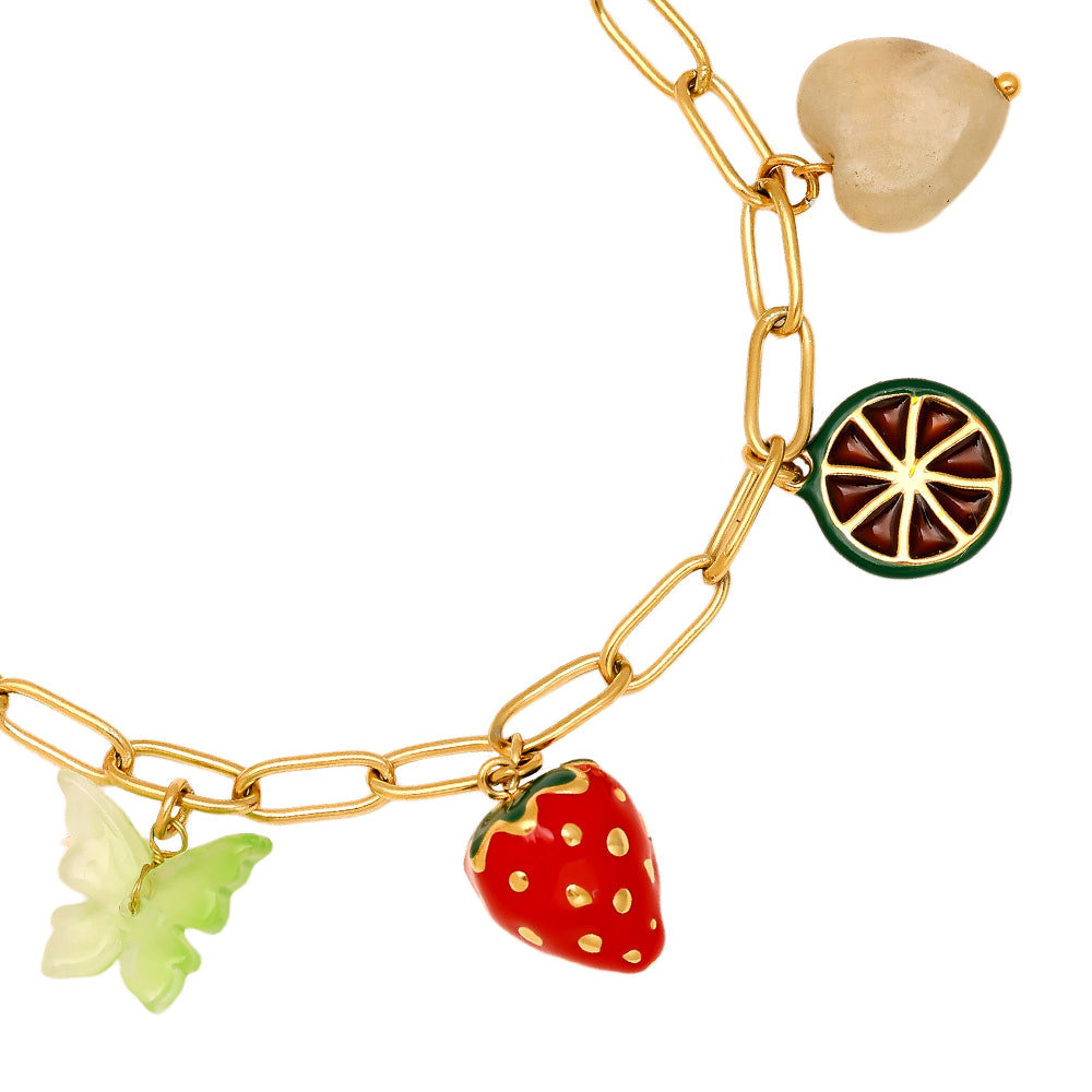 Bracelet Fruit Fun Doré – fond rosé vue complète