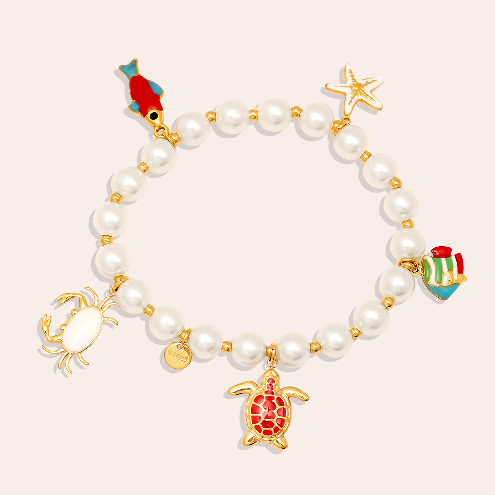 Bracelet Ocean Creatures Perles Nacrées – fond rosé vue complète