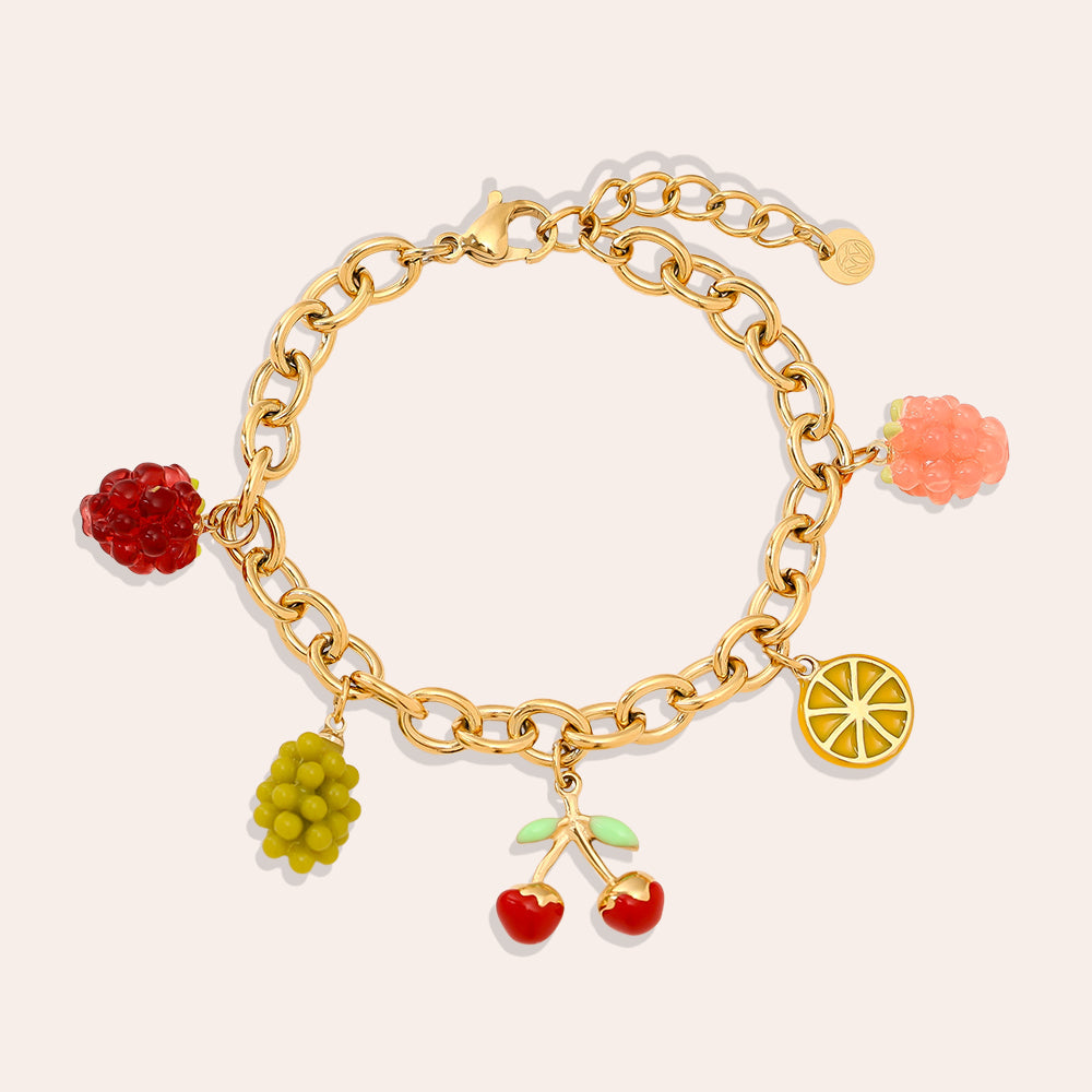 Bracelet Fruit Party Doré – fond rosé vue complète