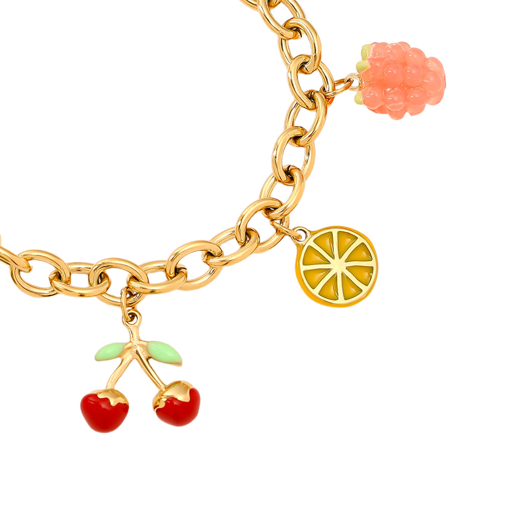 Bracelet Fruit Party Doré – détail charms cerises & citron