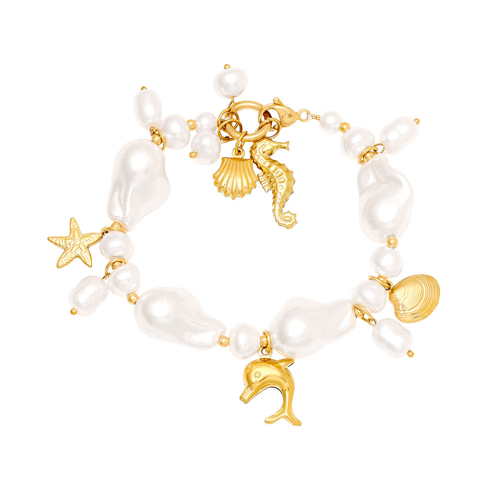 Bracelet Perles Baroques Charms Marins – fond blanc vue complète