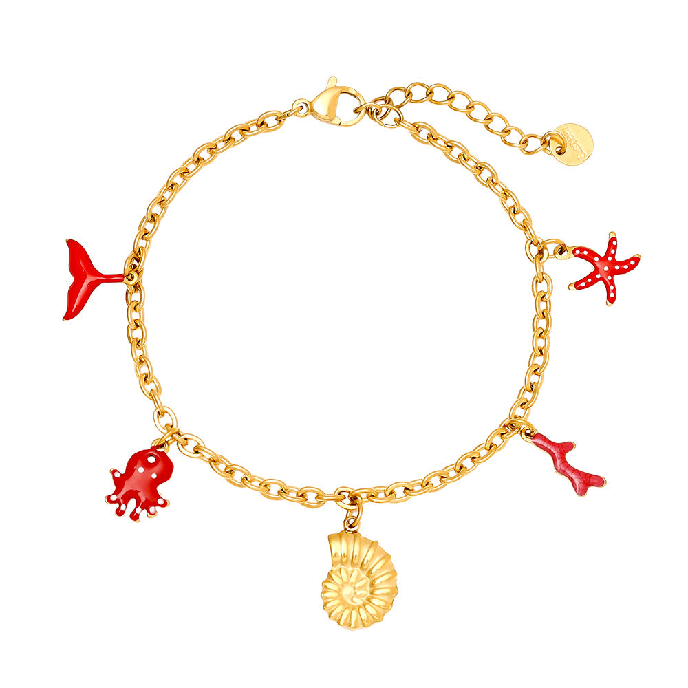 Bracelet Sweet Ocean Charms Rouge Or – fond blanc vue complète