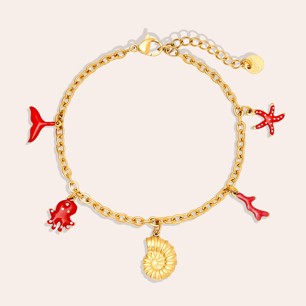Bracelet Sweet Ocean Charms Rouge Or – fond beige vue complète