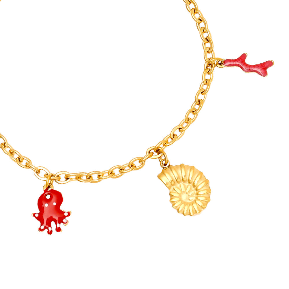 Bracelet Sweet Ocean Charms Rouge Or – détail pieuvre & escargot