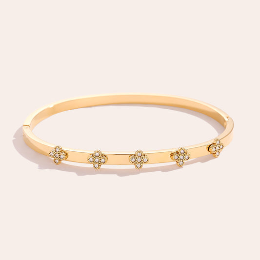 Jonc Diamond Lucky Flower Doré – fond beige vue complète