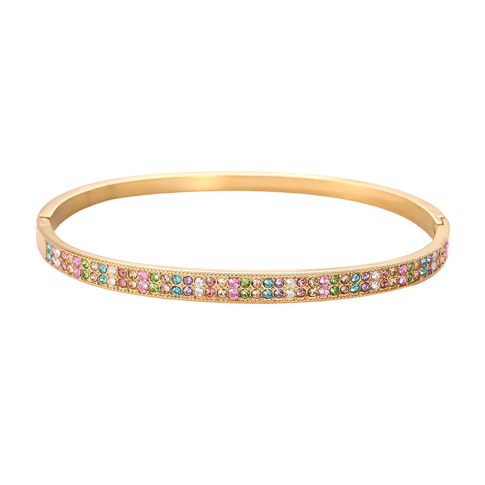Jonc Zirconia Multicolore Pastel Doré – fond blanc vue complète