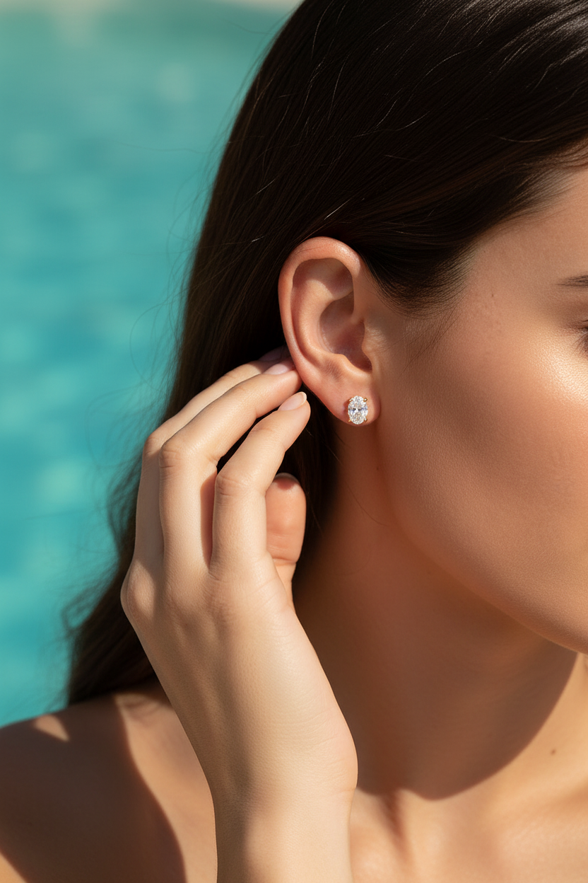 Puces Zirconia Ovale Doré - Lifestyle piscine