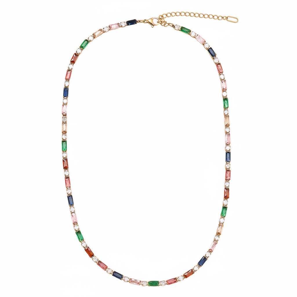 Collier Rivière Multicolore fond blanc sans médaillon doré