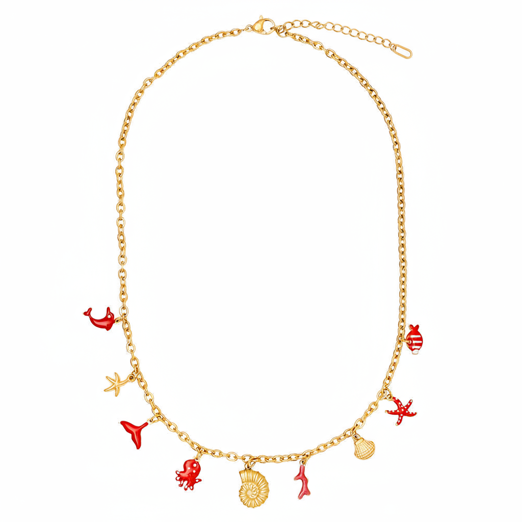 Collier Charms Marins Rouge fond blanc sans médaillon doré