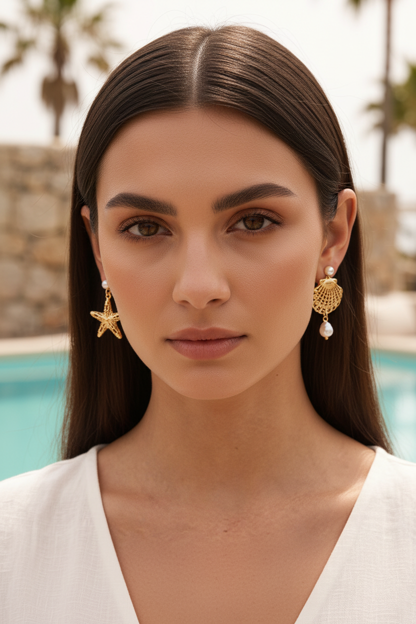 Boucles Dépareillées Étoile de Mer & Coquillage - Lifestyle piscine