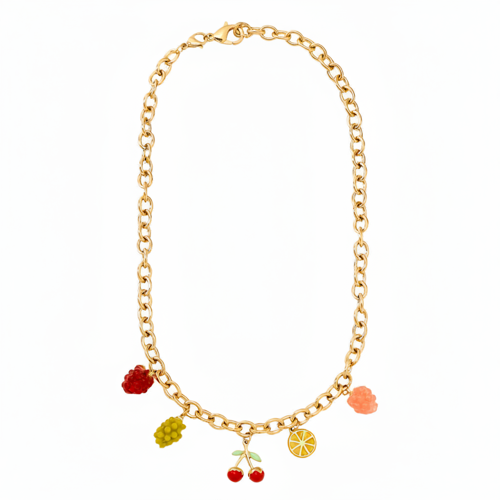 Collier Charms Fruits sans médaillon doré au bout de la chaîne
