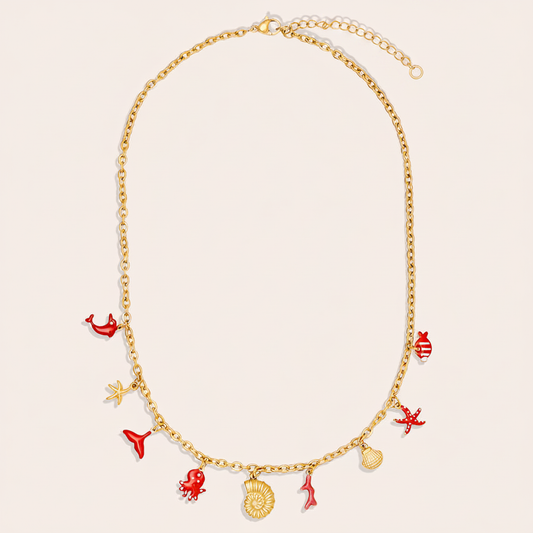 Collier Charms Marins Rouge fond beige sans médaillon doré