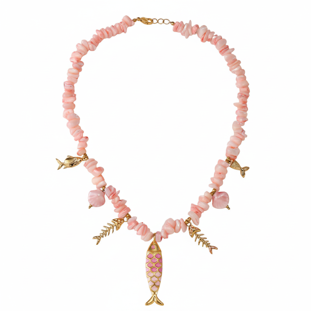 Collier Corail Rose fond blanc sans médaillon doré