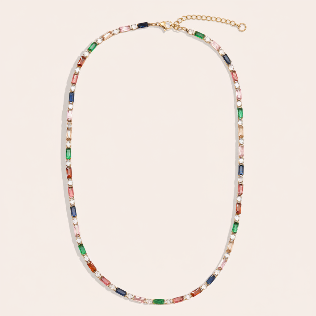 Collier Rivière Multicolore fond beige sans médaillon doré