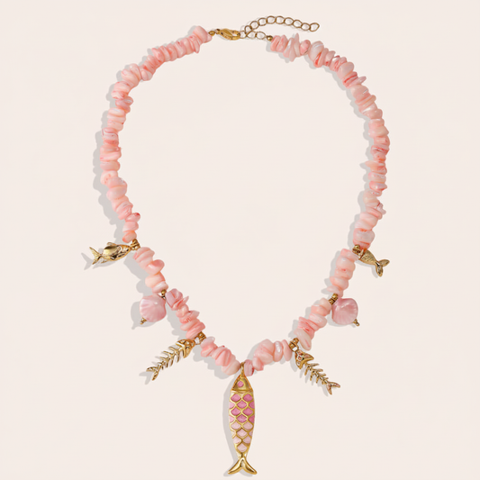 Collier Corail Rose fond beige sans médaillon doré